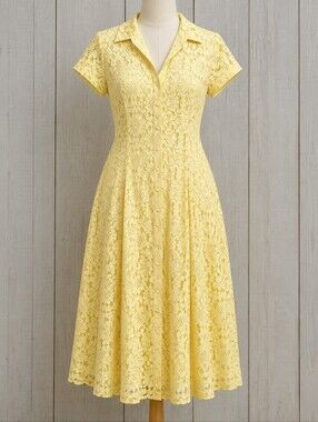RONNI NICOLE Butter Yellow Lace Over  Slip Dress Size 12 Cottagecore Button Up
